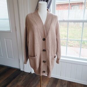 For the Republic Womens Longline Cardigan S Beige Button Oversized Sweater Layer